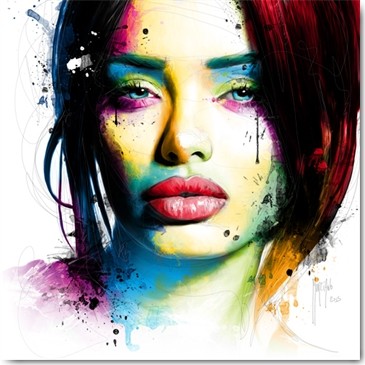 Patrice Murciano, Aurélie (Pop Art, Gesicht, junge Frau, Blick, sinnlich, volle Lippen, lasziv, Verführung, Leuchtfarben, Neon, Schrill, Modern, Malerei,  People & Eros, Jugendzimmer, Wohnzimmer, Schlafzimmer, Wunschgröße, bunt)