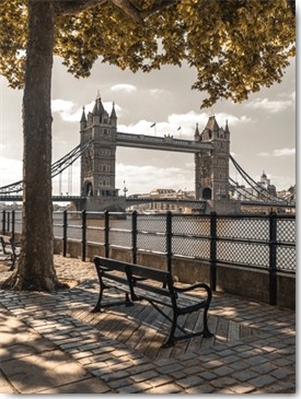 Assaf Frank, Pondering Silence (Towerbridge, London, Brücke, Wahrzeichen, Ruhe, Stille, Bank, Baum, Ausruhen, Architektur, Fotokunst, Wohnzimmer, bunt)