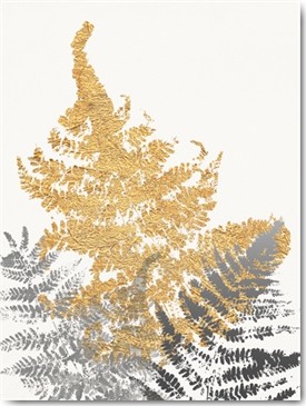 SARA Design, Blattgold I (Pflanze, Farn, Blatt, Abdruck, Wunschgröße, dekorativ, floral, Schlafzimmer, Treppenhaus, Wohnzimmer, silber/gold)