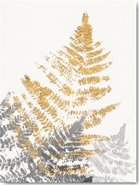 SARA Design, Blattgold III (Pflanze, Farn, Blatt, Abdruck, Wunschgröße, dekorativ, floral, Schlafzimmer, Treppenhaus, Wohnzimmer, silber/gold)