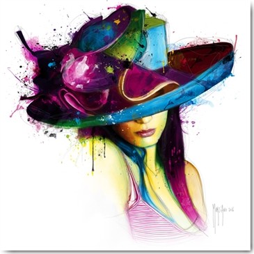 Patrice Murciano, La Jeune Fille au Chapeau (Hut, junges Mädchen, Kopfbedeckung, Portrait, Pop Art, Leuchtfarben, Neon, Schrill, Modern, Malerei, Punk, Jugendzimmer, Wohnzimmer, Wunschgröße, bunt)