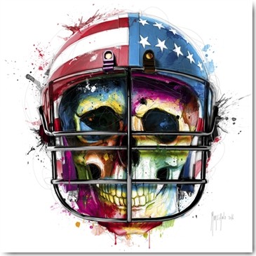 Patrice Murciano, Born in the USA (Skull, Torenkopf, Schädel, Punk, Helm, american football, Kopfbedeckung, Pop Art, Leuchtfarben, Neon, Schrill, Modern, Malerei, Jugendzimmer, Wohnzimmer, Wunschgröße, bunt)