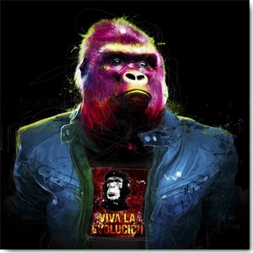 Patrice Murciano, Gorille (Pop Art, Gorilla, Tierportrait, Rocker, Lederjacke, frech, witzig, Humor, Leuchtfarben, Neon, Schrill, Modern, Malerei, Jugendzimmer, Wohnzimmer, Jugendzentrum, bunt)