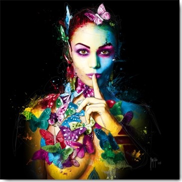 Patrice Murciano, Queen of Dreams (junge Frau, Schmetterlinge, Portrait, Mädchen, Träume, Pop Art, Leuchtfarben, Neon, Schrill, Modern, Malerei, Jugendzimmer, Wohnzimmer, Jugendzentrum, Wunschgröße, bunt)