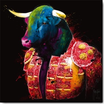 Patrice Murciano, Toroador (Pop Art, Stier, Tier, Matador, Tierportrait, Tracht, Humor, Leuchtfarben, Neon, Schrill, Modern, Malerei, Jugendzimmer, Wohnzimmer, Jugendzentrum, Wunschgröße, bunt)