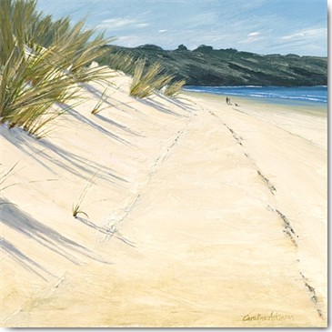 Caroline Atkinson, Along the Dunes (Meer, Meeresbrise, Strand, Küste, Dünen, Dünengras,  Treppenhaus, Wohnzimmer, Malerei, Wunschgröße, bunt)