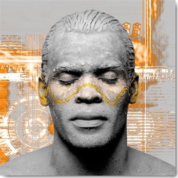 Peter Hillert, The Silence (Mann, Gesicht, negroid, grau, Zement, Portrait, Stille, Wohnzimmer, Treppenhaus, Jugendzimmer, Photokunst, Wunschgröße, Modern, zeitgenössisch,  gold / grau)