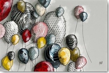 Géraldine Maurier, Sans titre III (Luftballons, Ballons, fröhlich, modern, zeitgenössisch, dekorativ, Treppenhaus, Wohnzimmer, Malerei, Wunschgröße, bunt)