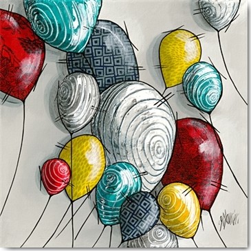 Géraldine Maurier, Sans titre I (Luftballons, Ballons, fröhlich, modern, zeitgenössisch, dekorativ, Treppenhaus, Wohnzimmer, Malerei, Wunschgröße, bunt)