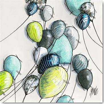 Géraldine Maurier, Tropique (Luftballons, Ballons, fröhlich, modern, zeitgenössisch, dekorativ, Treppenhaus, Wohnzimmer, Malerei, Wunschgröße, bunt)