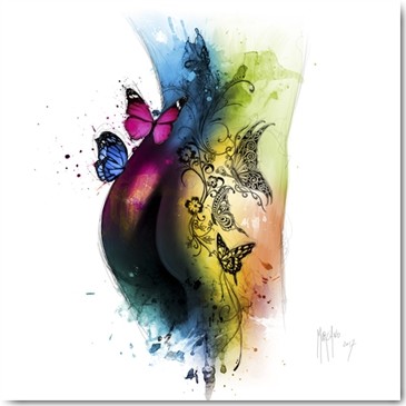 Patrice Murciano, Butterfly Tattoo (Pop Art, Erotik, Punk, Popo, knackig, Hinterteil, Schmetterlinge,  Sexy,  Leuchtfarben, Neon, Schrill, Modern, Malerei, Jugendzimmer, Wohnzimmer, Jugendzentrum, bunt)