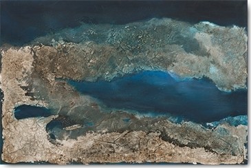 Marion Kotyba, Fiordo III (Fjord, Luftbild, Landschaft, Fotokunst, Wohnzimmer, Treppenhaus, Wunschgröße, blau/beige)