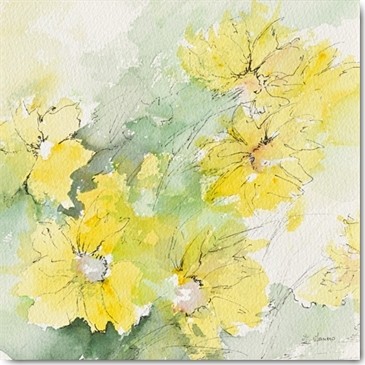 Annie Manero, Fleurs du soleil I (Blumen, Blüten, Blütenblätter, zart, filigran, Aquarell, Malerei, Wohnzimmer, Schlafzimmer, Treppenhaus, Wunschgröße, bunt)