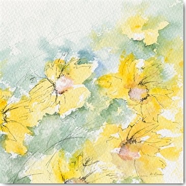 Annie Manero, Fleurs du soleil II (Blumen, Blüten, Blütenblätter, zart, filigran, Aquarell, Malerei, Wohnzimmer, Schlafzimmer, Treppenhaus, Wunschgröße, bunt)