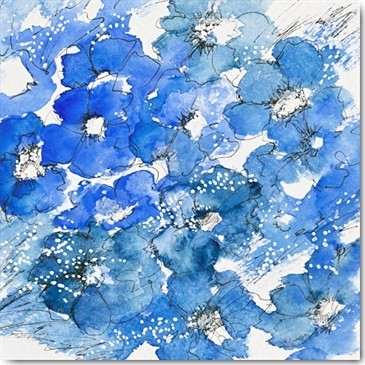 Annie Manero, Bouquet bleu (Blumen, Blüten, Blütenblätter, zart, filigran, Aquarell, Malerei, Wohnzimmer, Schlafzimmer, Treppenhaus, Wunschgröße, bunt)