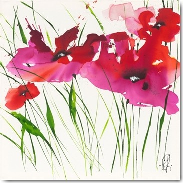 Isabelle Zacher-Finet, La danse du pavot  II (Mohnblumen, Blüten, Blumen, Modern, dekorativ, zeitgenössisch, Wohnzimmer Treppenhaus, Wunschgröße, Pink/rosa)
