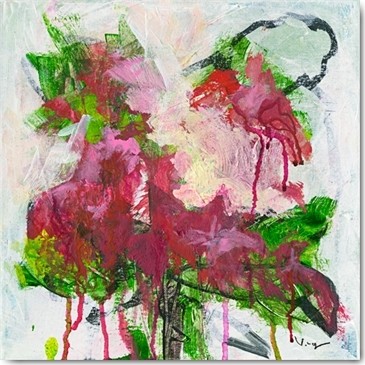 Verena Mayer, Poisonettia (Abstrakte Kunst, floral, abstrahierte Blumen, modern, zeitgenössisch,  Treppenhaus, Wohnzimmer, Malerei, Wunschgröße, bunt)