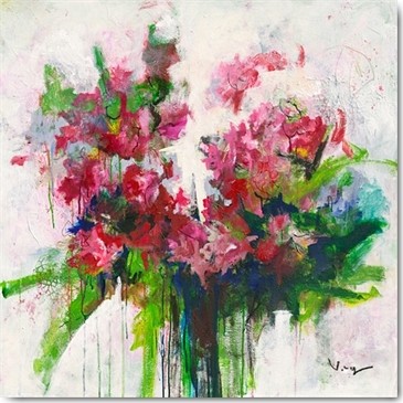 Verena Mayer, Fuchsia (Abstrakte Kunst, floral, abstrahierte Blumen, modern, zeitgenössisch,  Treppenhaus, Wohnzimmer, Malerei, Wunschgröße, bunt)
