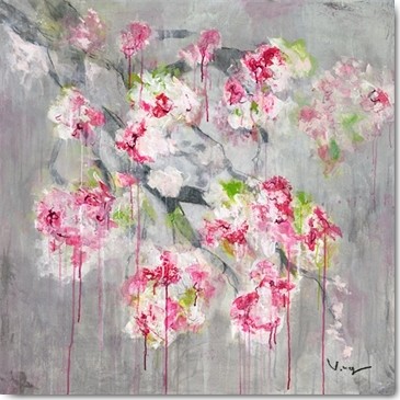 Verena Mayer, Cherry Blossom II (Abstrakte Kunst, floral, abstrahierter Kirschzweig, modern, zeitgenössisch,  Treppenhaus, Wohnzimmer, Malerei, Wunschgröße, bunt)