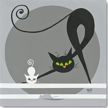 ANNA, Les Chausseurs (Grafik, Katzen, Katzenaugen, stilisiert, modern,  Wohnzimmer, Treppenhaus, Wunschgröße, grau/weiß)