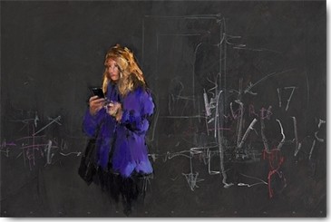 Jan Groenhart, Mobile (Tafel, Schule, Mädchen, handy, Wohnzimmer, Jugendzimmer, Treppenhaus, zeitgenössisch, Malerei, Wunschgröße, Malerei, bunt)