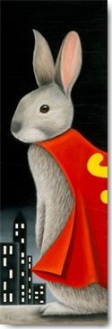 Ann R, Super Lapin IV (Hase, Superhase, Nachtszene, Umhang, Malerei, Superheld, niedlich, witzig, Kinderzimmer, Treppenhaus, Wunschgröße, bunt)