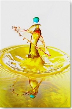 Manuel Sanchez, Yellow Dancer (Tropfen, Abstrakt, Modern, Wassertropfen, Makro, Momentaufnahme, Fotokunst, Splash, Spritzer, Wunschgröße, Wohnzimmer, Badezimmer, Treppenhaus, bunt)