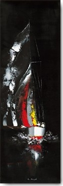 Gérard de Courcy, Nocturne (Meeresbrise, Segler, abstrahiert, Malerei, Segelboot, Nachtszene,  Modern, Wohnzimmer, Treppenhaus, Wunschgröße, schwarz/bunt)