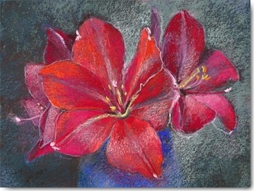 Loes Botman, Amaryllis (Amyryllis, Blütenblätter, Blüten, Botanik, Pflanze, Esszimmer, Wohnzimmer, Treppenhaus, Wunschgröße, Malerei, rot/grau)