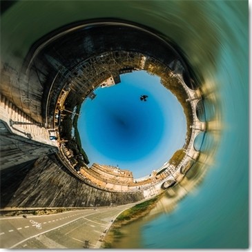 Sandrine Mulas, Rome (Stadt, Rom, Kreisel, Sog, Spirale, Rotation, Fotokunst, modern, Architektur, Büro, Wohnzimmer, Wunschgröße, bunt)