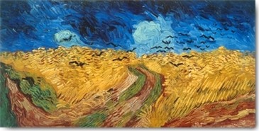 Vincent van Gogh, Weizenfeld mit Krähen, Auvers-sur-Oise (Landschaft, Natur, Feld, Weizen, Getreide, Korn, Krähen, Vogelschwarm, Klassische Moderne, Impressionismus, Malerei, Wunschgröße, Wohnzimmer, Schlafzimmer, Wintergarten, bunt)