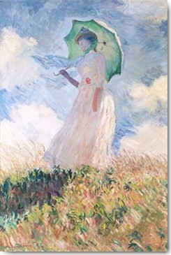 Claude Monet, Frau mit Sonnenschirm (Impressionismus, Malerei, Frau, Frau mit Sonnenschirm, Wind, Landschaft, Wiese, Himmel, Wolken, Schlafzimmer, Wohnzimmer, Wintergarten, bunt, Klassiker, Wunschgröße,)