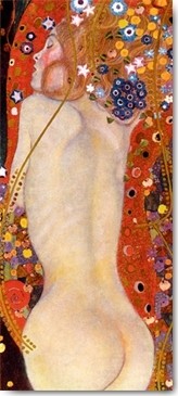 Gustav Klimt, Wasserschlangen II (Klassische Moderne, Wasserwesen, dekorativ, Jugendstil, Erotik, Frau, Ornamente, Akt, nackt, Rückenakt, bunt, Wohnzimmer, Schlafzimmer, Wunschgröße, Malerei)