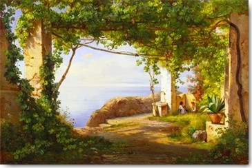 Carl Frederik Aagaard, Sorrento (Landschaften, Italien, Golf von Neapel, Klassiker, Idylle, Aussicht, Garten,  Wohnzimmer, Treppenhaus, Wunschgröße, bunt)