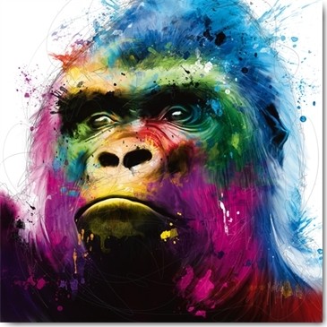 Patrice Murciano, Gorilla (Pop Art, Affe, Tier, Gorilla, Menschenaffe, Tierportrait, nachdenklich, Leuchtfarben, Neon, Schrill, Modern, Malerei, Jugendzimmer, Wohnzimmer, Jugendzentrum,  bunt)