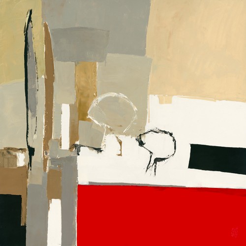 Christian Choisy, Provence ´Les terres rouges´ (Wunschgröße, Malerei, moderne Malerei, zeitgenössich, abstrakte Malerei, Rechtecke, geometrische Formen, Land, Bäume, Südfrankreich, Provence,  Treppenhaus, Büro, Business, Wohnzimmer, beige/rot)