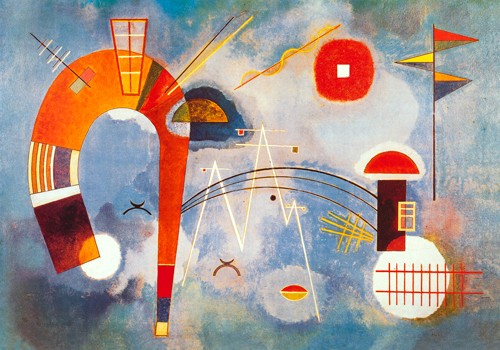 Wassily Kandinsky, Rond et Pointu,1939 (Wunschgröße, Klassische Moderne, Malerei, abstrakte Kunst, geometrische Formen, abstrakte Muster, Linien, Kreise, Dreiecke, Wimpel, Bögen, Balken, Zaun, Schiene, Halbkreise, Striche, Wohnzimmer, Büro, Arztpraxis, bunt)