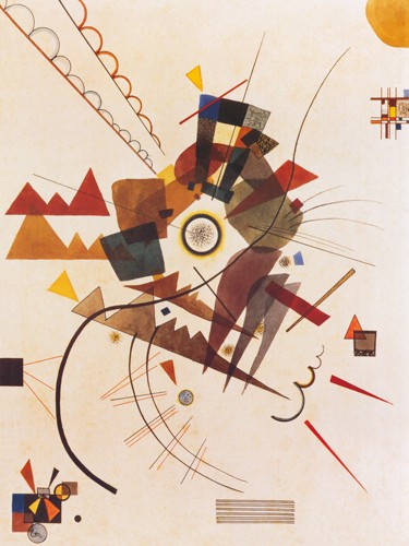 Wassily Kandinsky, Ringsum, 1924 (Wunschgröße, Klassische Moderne, Malerei, abstrakte Kunst, geometrische Formen, Kreise, Punkte, Wellenlinien, Zickzack, abstrakte Muster, Fantasiefiguren, amorphe Formen,  Wohnzimmer, Arztpraxis, bunt)