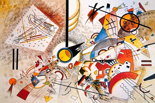 Wassily Kandinsky, Sans Titre, 1923 (Wunschgröße, Klassische Moderne, Malerei, abstrakte Kunst, geometrische Formen, abstrakte Muster, Linien, schwarze Sonne, Kreise, Dreiecke, Balken, Bögen, Striche, Wohnzimmer, Büro, Arztpraxis, bunt)