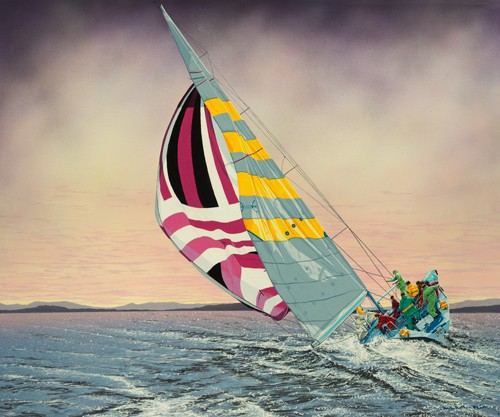 Karl Black, Morning Star (Wunschgröße, Meeresbrise, Segelboot, Meer, Wind, Perspektive, Himmel, Wolken, Segel, Morgenbrise, Wohnzimmer, Treppenhaus, bunt)