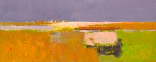 Jan Groenhart, Air and Light (Landschaft, Felder, Dorf, Weite, Horizont, expressionistisch, Wohnzimmer, Arztpraxis, Schlafzimmer, zeitgenössisch, Malerei, Wunschgröße, bunt)