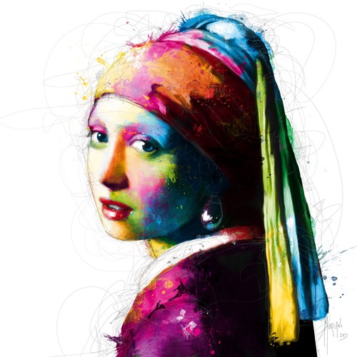 Patrice Murciano, Vermeer Pop (Wunschgröße, Pop Art, Mädchen, Perlohrringe, Punk, Leuchtfarben, Neon, Schrill, Modern, Malerei, Vermeer-Adaption, Jugendzimmer, Wohnzimmer, Jugendzentrum, bunt)