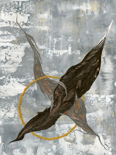 Caro-H, Equilibre (Malerei, moderne Malerei, abstrakt, gegenstandslos, Blätter, Gleichgewicht, Ausgeglichenheit, Wohnzimmer, Treppenhaus, Büro, business, grau/braun)