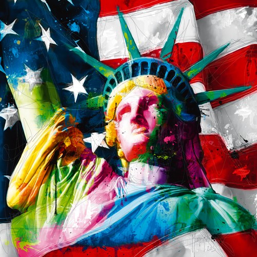 Patrice Murciano, Liberty (Pop Art, Freiheitsstatue, Amerika, Stars and Stripes, Punk, Leuchtfarben, Neon, Schrill, Modern, Malerei, Adaption, Jugendzimmer, Wohnzimmer, Jugendzentrum, bunt)
