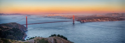 Aurélien Terrible, Golden Legend (Landschaften, Brücke, Golden Gate Bridge, Wahrzeichen, San Francisco, Kaliforniern, Amerika, Meer, Horizont, Sonenuntergang, Schlafzimmer, Treppenhaus, Wohnzimmer, Wunschgröße, Fotografie,  bunt)