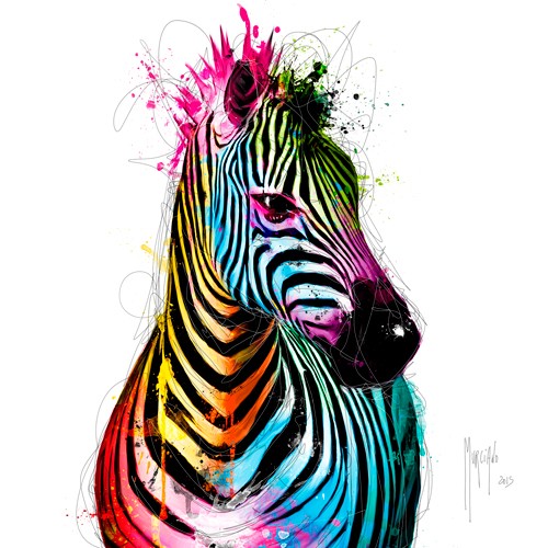 Patrice Murciano, Zebra Pop (Pop Art, Zebra, Tier,  aufmerksam, dynamisch, Leuchtfarben, Streifen, Neon, Schrill, Modern, Malerei, Jugendzimmer, Wohnzimmer, Wunschgröße, bunt)