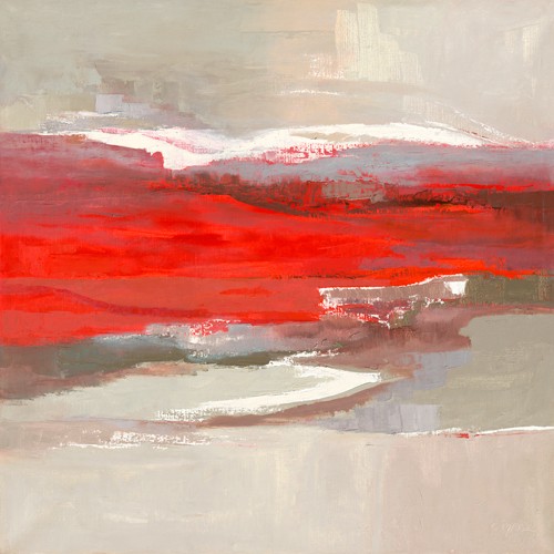 Chantal Parise, Laque Rouge (See, Landschaft, abstrahiert, Wunschgröße, Malerei, modern,  Büro, Badezimmer, Treppenhaus, Wohnzimmer, bunt)