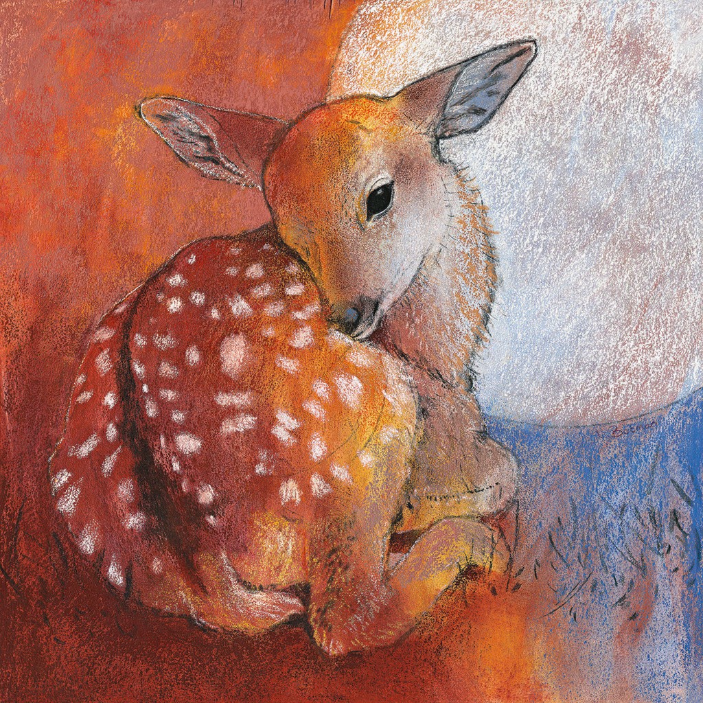 Loes Botman, Bambi (Reh, Kitz, Baby, niedlich,  putzig, Waldtiere, Tiere, Wohnzimmer, Treppenhaus,   Malerei, bunt)