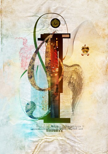 André Sanchez, Letter I (Buchstabe, Typografie, florale Ornamente, Architektur, Fotokunst, Augenarztpraxis, Wohnzimmer, Treppenhaus, Grafik, Wunschgröße, bunt)