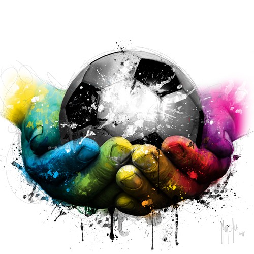 Patrice Murciano, Coupe du Monde (Hände, Fußball, Leuchtfarben, Neon, Schrill, Modern, Malerei, Jugendzimmer, Wohnzimmer, Schlafzimmer, Wunschgröße, bunt)